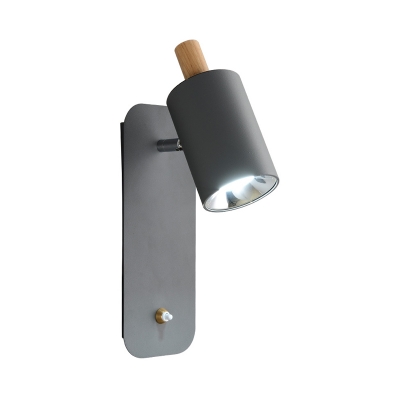 Metal Cylinder Sconce Light Modernist 1 Head White/Grey Wall Mount Lighting with Rectangle Backplate