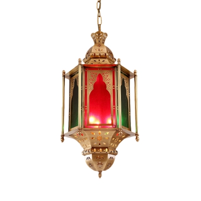 Metal Lantern Chandelier Pendant Vintage 3 Bulbs Restaurant Hanging Light in Brass