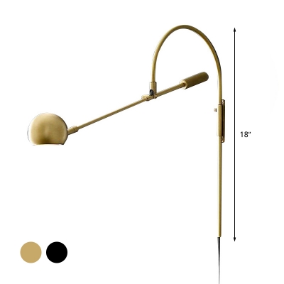 Minimalist Curvy Arm Sconce Metal 1 Bulb Wall Mounted Light Fixture in Black/Brass for Bedroom