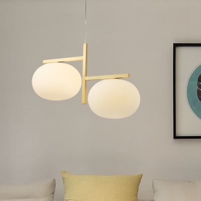 Minimalist Oval Chandelier Lamp White Glass 2 Heads Dining Room Ceiling Pendant Light