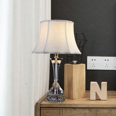 Paneled Bell Fabric Night Lamp Traditional Single Bulb Bedroom Table Light in Cream Gray