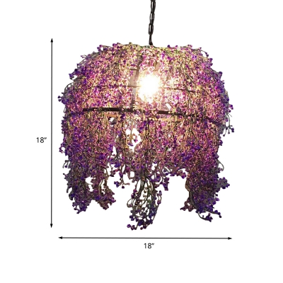 Purple Flower Ceiling Suspension Lamp Industrial Metal 1 Bulb Restaurant LED Pendant Light