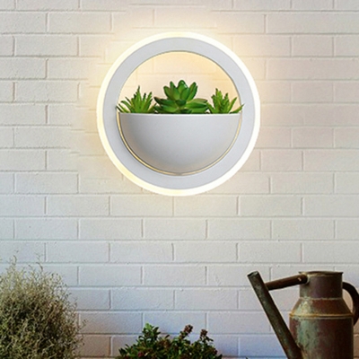 White LED Sconce Light Fixture Minimalist Acrylic Round/Rectangle/Rhombus Plant Wall Lamp in Warm/White Light