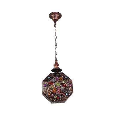 1 Bulb Octagon Pendulum Light Vintage Rust Metal Suspended Lighting Fixture for Living Room