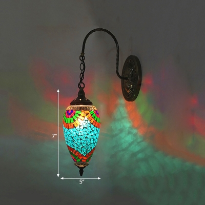 1 Bulb Teardrop Wall Lighting Art Deco Red/Orange/Green Stained Glass Wall Sconce Lamp with Gooseneck Arm