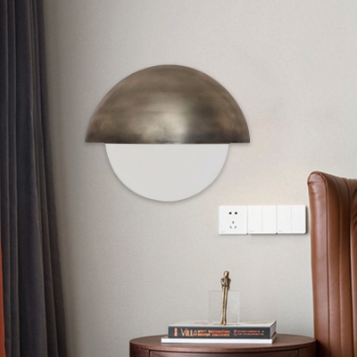 1 Head Semicircle Sconce Light Modern Metal Wall Mounted Lamp in Bronze with White Glass Shade