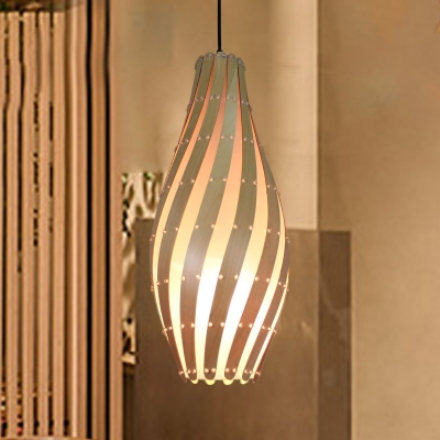 1 Head Tearoom Pendant Light Asian Beige Ceiling Suspension Lamp with Teardrop Wood Shade