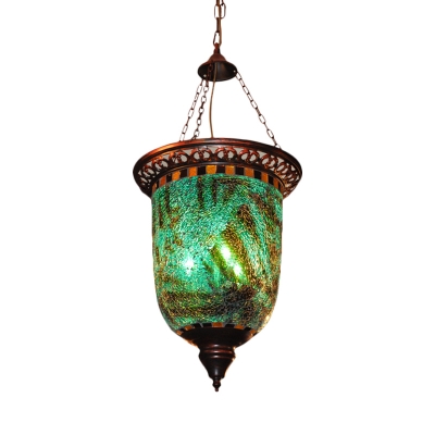 2 Lights Chandelier Lighting Traditional Jar Shaped Blue Glass Hanging Ceiling Lamp for Balcony