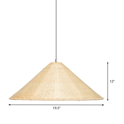 Bamboo Hand-Woven Pendant Light Chinese 1 Head Suspended Lighting Fixture in Beige