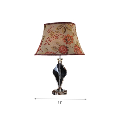 Bell Bedroom Table Light Traditionalism Fabric 1 Bulb Beige Night Lamp with Crystal Panel