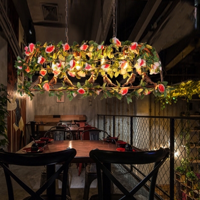 Brass 4 Heads Island Lamp Industrial Metal Birdcage Flower Hanging Ceiling Light for Restaurant