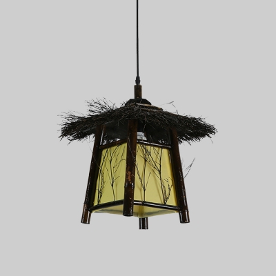 Chinese 1 Head Hanging Light Black House Ceiling Suspension Lamp with Wood Shade