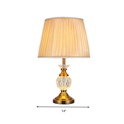 Cone Bedroom Table Light Traditionalism Fabric 1 Bulb Beige Night Lamp with Crystal Accent