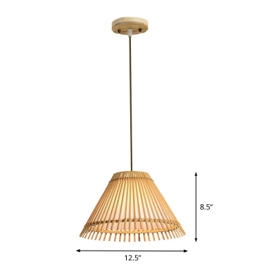 Conical Pendant Lamp Chinese Bamboo 1 Head Beige Ceiling Hanging Light for Living Room