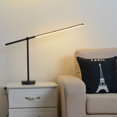 Contemporary Linear Task Light Metal LED Night Table Lamp in Black/White with Rotating Node