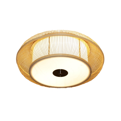 Donut Bamboo Flush Light Chinese LED Beige Close to Ceiling Lamp with Acrylic Diffuser