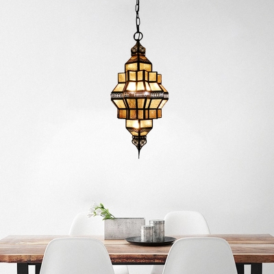Geometric Restaurant Hanging Lighting Traditional Gold Seeded Glass 4 Bulbs Chandelier Lamp