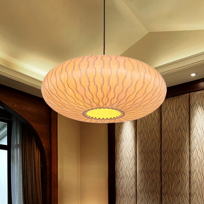 Lantern Wood Chandelier Lighting Japanese 3 Heads Beige Ceiling Suspension Lamp for Bedroom