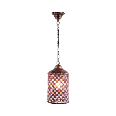 Metal Rust Ceiling Light Cylinder 1 Head Traditional Pendant Lighting Fixture for Kitchen
