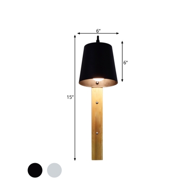 Modernism 1 Head Sconce Light White/Black Conical Wall Lighting Fixture with Metal Shade