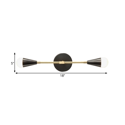 Pencil Arm Sconce Contemporary Metal 2 Heads Black and Gold Wall Mounted Light Fixture