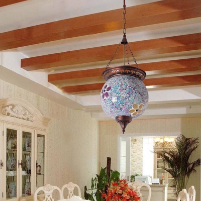 Pink/Purple Ball Shape Pendant Lighting Traditional Stained Glass 1 Bulb Living Room Ceiling Hang Fixture
