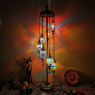 Rotate Living Room Stand Light Traditional Stained Glass 5/7/9 Bulbs Blue/Bronze Standing Floor Lamp