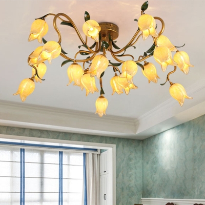 Sputnik Bedroom Semi-Flush Mount Light Traditional Metal 20 Bulbs LED Brass Close to Ceiling Lighting Fixture