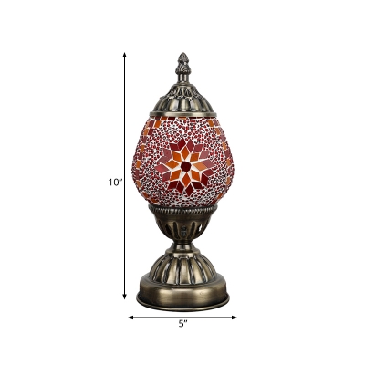 Teardrop Shaped Bedroom Table Light Vintage Stained Glass 1 Bulb Red/Orange/Red and Blue Nightstand Lamp