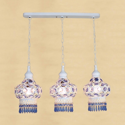 White/Blue 3 Bulbs Multi Light Pendant Traditional Metal Lantern Suspension Lamp with Round/Linear Canopy