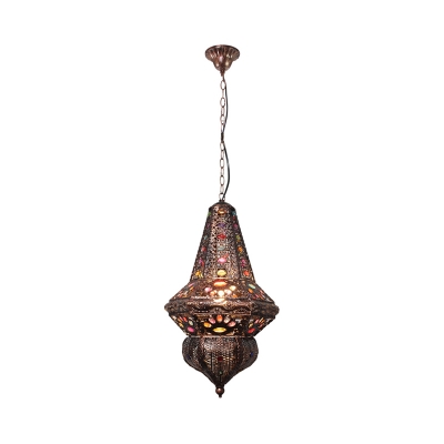 1 Bulb Lantern Pendant Light Fixture Vintage Red/Bronze Metal Hanging Lamp Kit for Restaurant