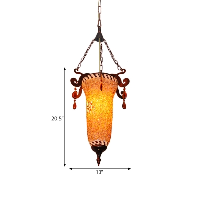 1 Bulb Stained Glass Hanging Lighting Traditional Orange Lantern Dining Room Pendant Lamp