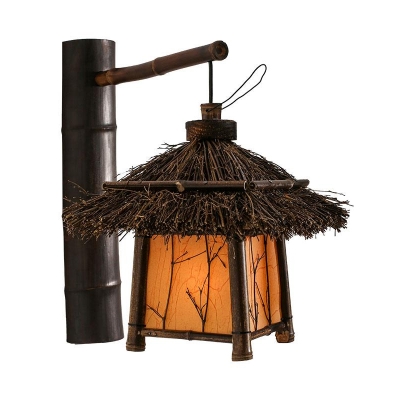 1 Head Balcony Sconce Asia Brown Wall Mount Light Fixture with Tower Bamboo Shade