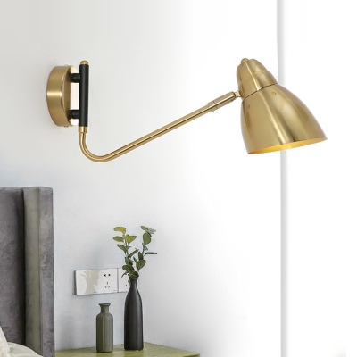 1 Head Bedside Wall Lighting Modernist Gold Sconce Light Fixture with Flare Metal Shade