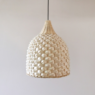 1 Head Teahouse Hanging Lamp Asia Beige Ceiling Pendant Light with Bell Bamboo Shade