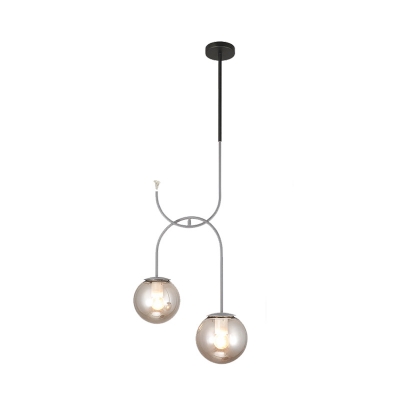 2 Bulbs Globe Cluster Pendant Industrial Black/Grey/Gold Metal LED Hanging Light with Milk White/Smoke Gray Glass Shade
