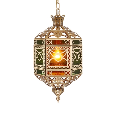 2 Bulbs Hexagonal Hanging Chandelier Decorative Brass Metal Ceiling Pendant Light