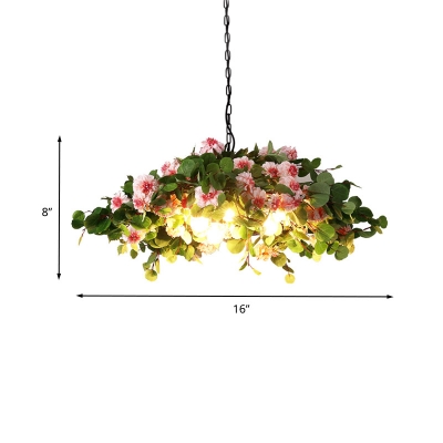 3 Bulbs Chandelier Light Industrial Plant and Flower Metal LED Suspension Lamp in Green, 16