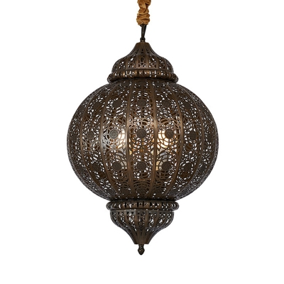 3 Bulbs Sphere Hanging Chandelier Traditional Metal Ceiling Pendant Light in Bronze