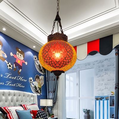 Art Deco Global Pendant Lighting 1 Head Blue/Orange Red Glass Hanging Ceiling Lamp for Corridor