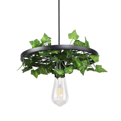 Bare Bulb Restaurant Pendant Lighting Industrial Metal 1 Bulb Green Plant LED Hanging Light