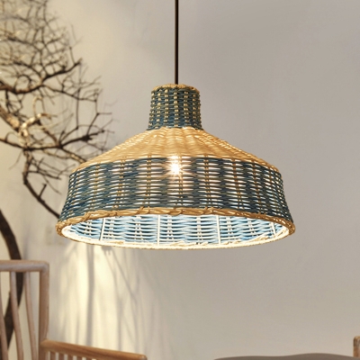 Blue Hat Ceiling Light South-East Asia 1 Bulb Bamboo Suspended Lighting Fixture for Tearoom