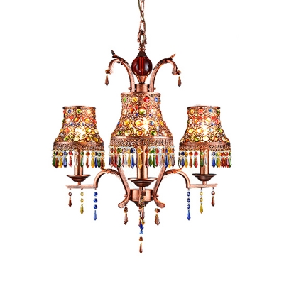 Brass Bell Chandelier Pendant Light Vintage Metal 3/5/8 Heads Restaurant Ceiling Suspension Lamp