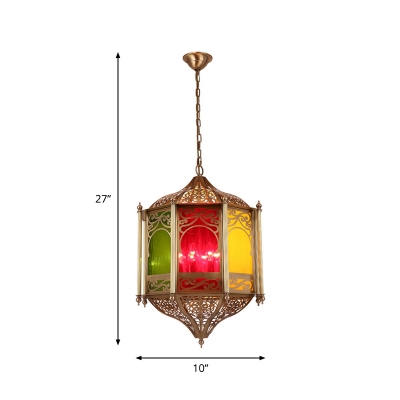 Carved Pendant Lighting Art Deco Metal 1 Head Ceiling Hanging Light in Brass for Restaurant
