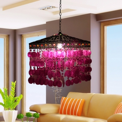 Cascading Metal Ceiling Pendant Traditional 1 Light Living Room Hanging Ceiling Light in Purple/Antique Bronze
