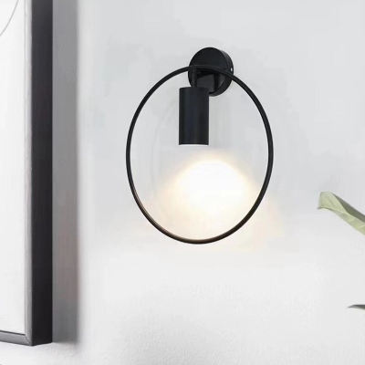 Contemporary 1 Bulb Sconce Light Black Cylindrical Wall Mounted Lighting with Metal Shade