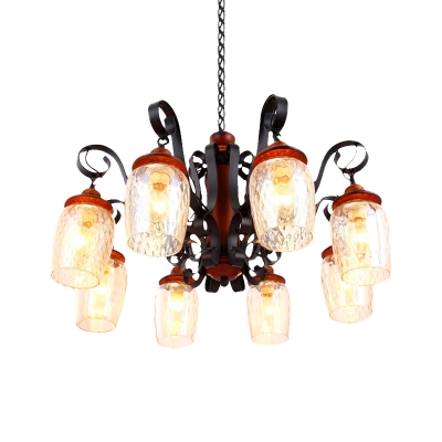 Curved Arm Living Room Chandelier Light Fixture Farmhouse Clear Dimple Glass 8 Lights Black Hanging Fixture