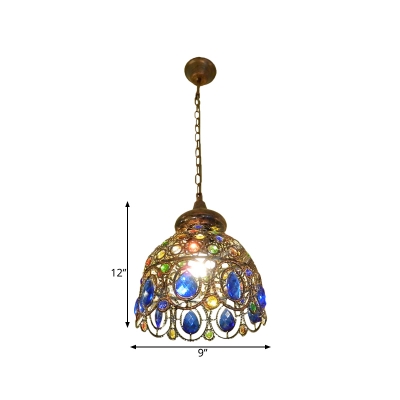Dome Metal Hanging Pendant Light Decorative 1 Head Restaurant Suspension Lamp in Brass
