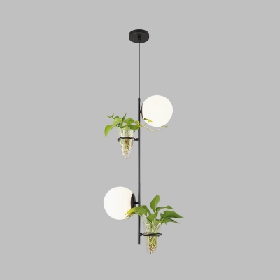 Globe Dining Table Pendant Light Fixture Industrial Milk White/Smoke Grey Glass 2 Heads Gold/Black Chandelier Light with Plant Deco
