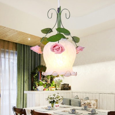 Green 1 Head Pendant Lamp Industrial Metal Flower Hanging Ceiling Light for Dining Room